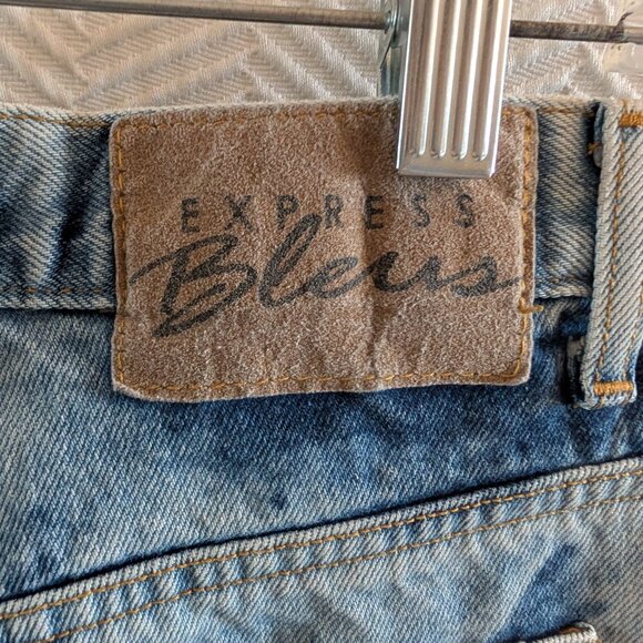 Express Bleus Vintage Abstract Tie Dye Bootcut Jeans Size 3/4 100% Cotton - Picture 8 of 10